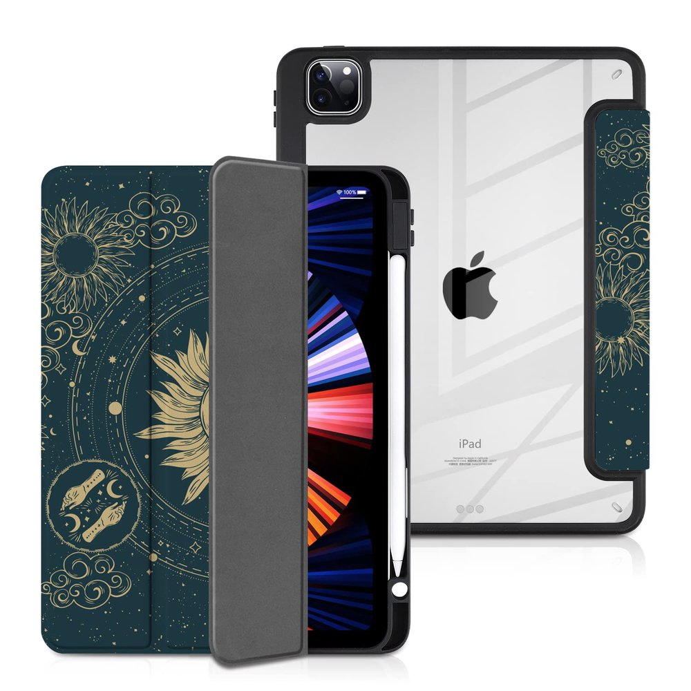Batianda Case for iPad Pro 12.9-inch 2022 6th M2 /2021 (5rd Generation) / iPad Pro 12.9" 4th/3rd Gen [Built-in Pencil Holder] Shockproof Cover with Clear Transparent Back Shell TPU Bumper, Sun goddess
