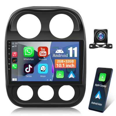 [2+32G] AMprime Android 11 Car Stereo for Jeep Patriot Compass 2010-2016 with Apple Carplay&Android Auto,10.1 Inch Touch Screen Car Radio with GPS WiFi Bluetooth FM/RDS Dual USB/AUX-in+Backup Camera