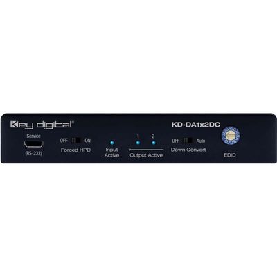 Key Digital KD-DA1X2DC: 2 Output HDMI Splitter Distribution Amp with 4K 18Gbps Bandwidth, HDR, HDCP 2.2, Optional 4K to 1080p Down-Convert, Feeds Video Source to 2 HDMI displays