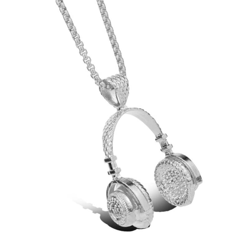 Over-ear Headphones [SILVER] Plated Necklace Music Ear Buds Speakers Radio Loudspeaker