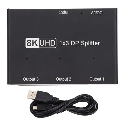 8K@60Hz/4K@144Hz 1x3 DP1.4 Triple Splitter Switcher,8K DisplayPort Splitter 1 in 3 Out, Support MST, SST, HDR, for iOS, Windows, Andriod, 1x3 DisplayPort Splitter 8K 30Hz 4K 144Hz Triple MST SST