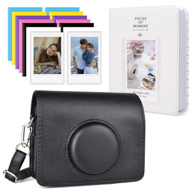 HIYQIN Mini Evo Protective Case - Case and Album Bundle Compatible with Fujifilm Instax Mini Evo Instant Camera - Instax Evo Case with Shoulder Strap - Black+Black