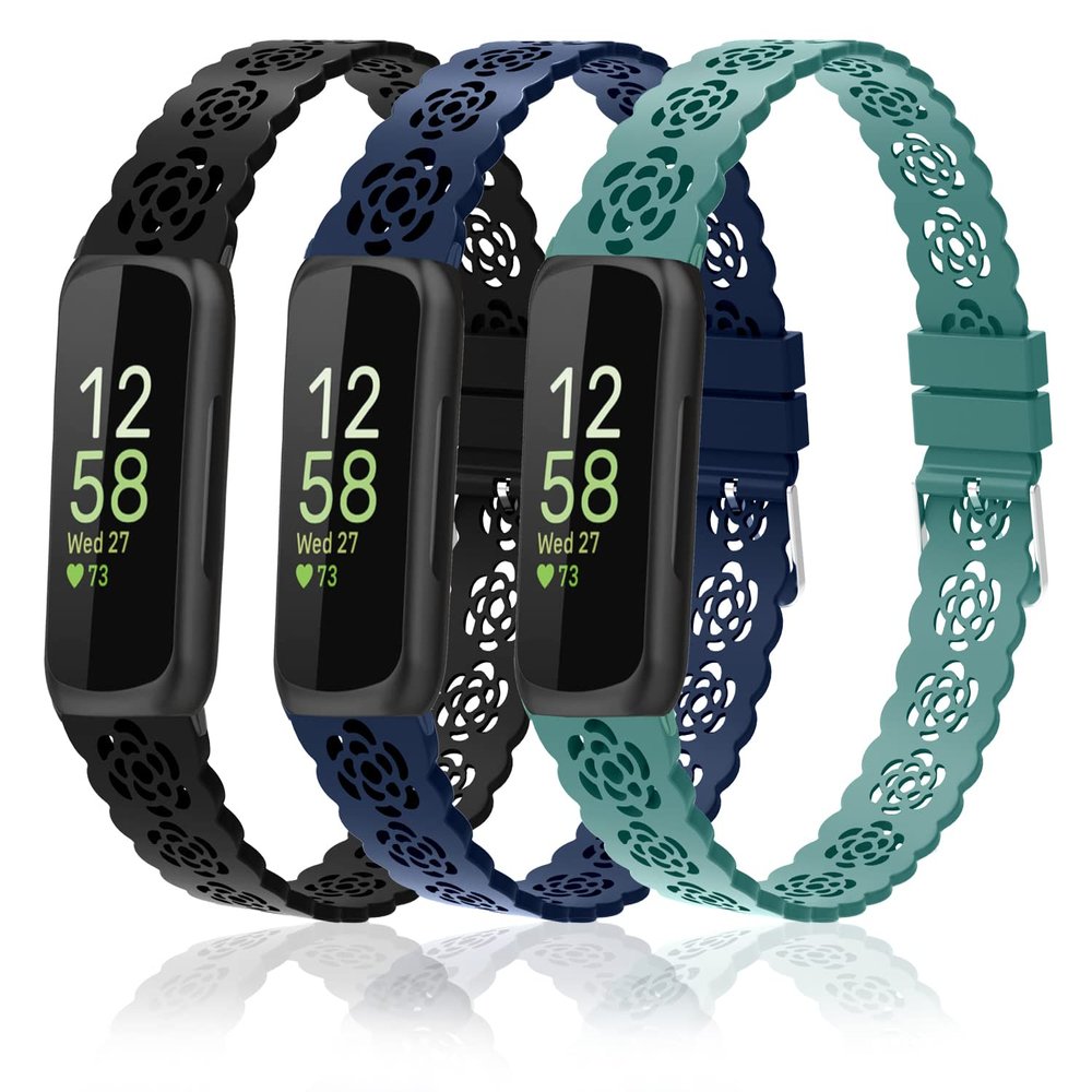Nigaee 3 Pack Lace Silicone Bands Compatible with Fitbit Inspire 3/Inspire 2/Inspire HR/Inspire,Slim Bands Soft Sport Straps Adjustable Replacement Wristbands for Women