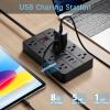 15 Ft Long Extension Cord Power Strip Surge Protector, HUNIAN Flat Plug with 8 Widely Spaced Outlets 6 USB, Wall Mount Charging Station for Home and Office, Black view 2