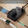 15 Ft Long Extension Cord Power Strip Surge Protector, HUNIAN Flat Plug with 8 Widely Spaced Outlets 6 USB, Wall Mount Charging Station for Home and Office, Black view 4