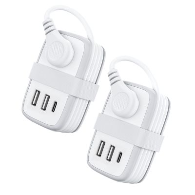 2 Pack Power Strip with USB C Ports, 2 Outlets 3 USB Ports, NTONPOWER Small Power Strip with 3ft Short Extension Cord Retractable, Compact Size for Travel Home Office Hotel Cruise Essentials, White