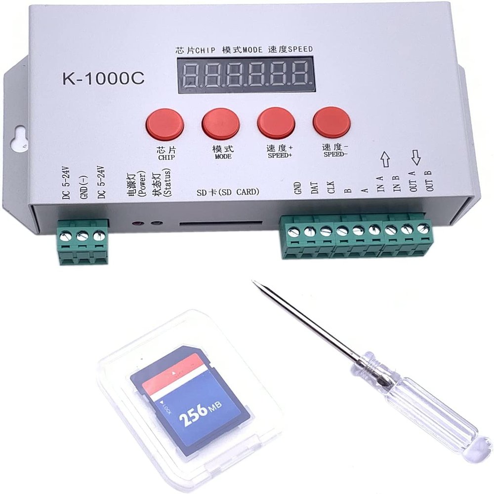 TOPXCDZ WS2812B WS2815 SK6812 SK9822 APA102 Led Lights 2048 Pixels Controller Computer Programmable Controller with SD Card K-1000C DC5-24V