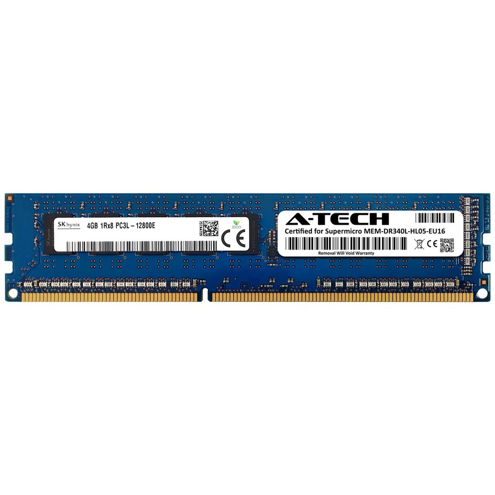 A-Tech 4GB RAM Replacement for Supermicro MEM-DR340L-HL05-EU16 | DDR3/DDR3L 1600MHz PC3L-12800 ECC UDIMM 1Rx8 1.35V 240-Pin Unbuffered DIMM Memory Module