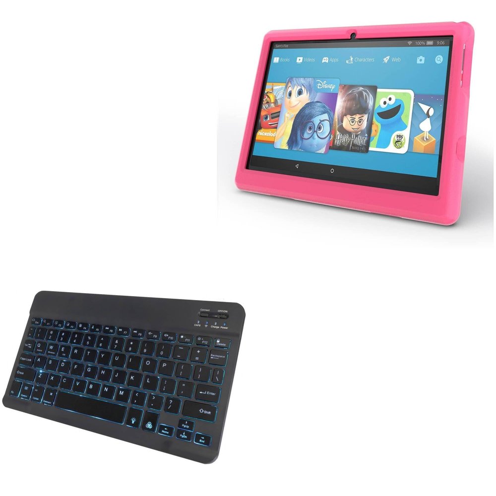 BoxWave Keyboard Compatible with Paxodo Android 10 Tablet PC PXD10069 (10 in) - SlimKeys Bluetooth Keyboard - with Backlight, Portable Slim LED 7 Colors - Jet Black