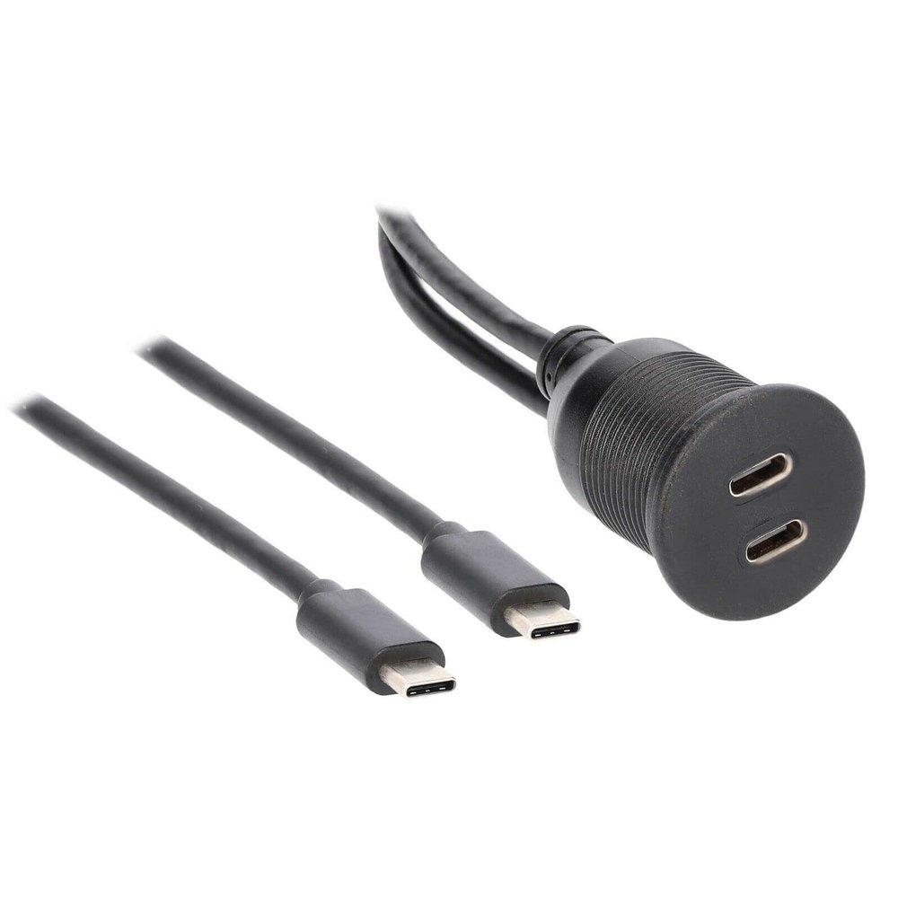 InstallBay IBR113 Universal Dual USB-C Flush Mount Charger with Data Transfer and Water-Resistant Cover-Black