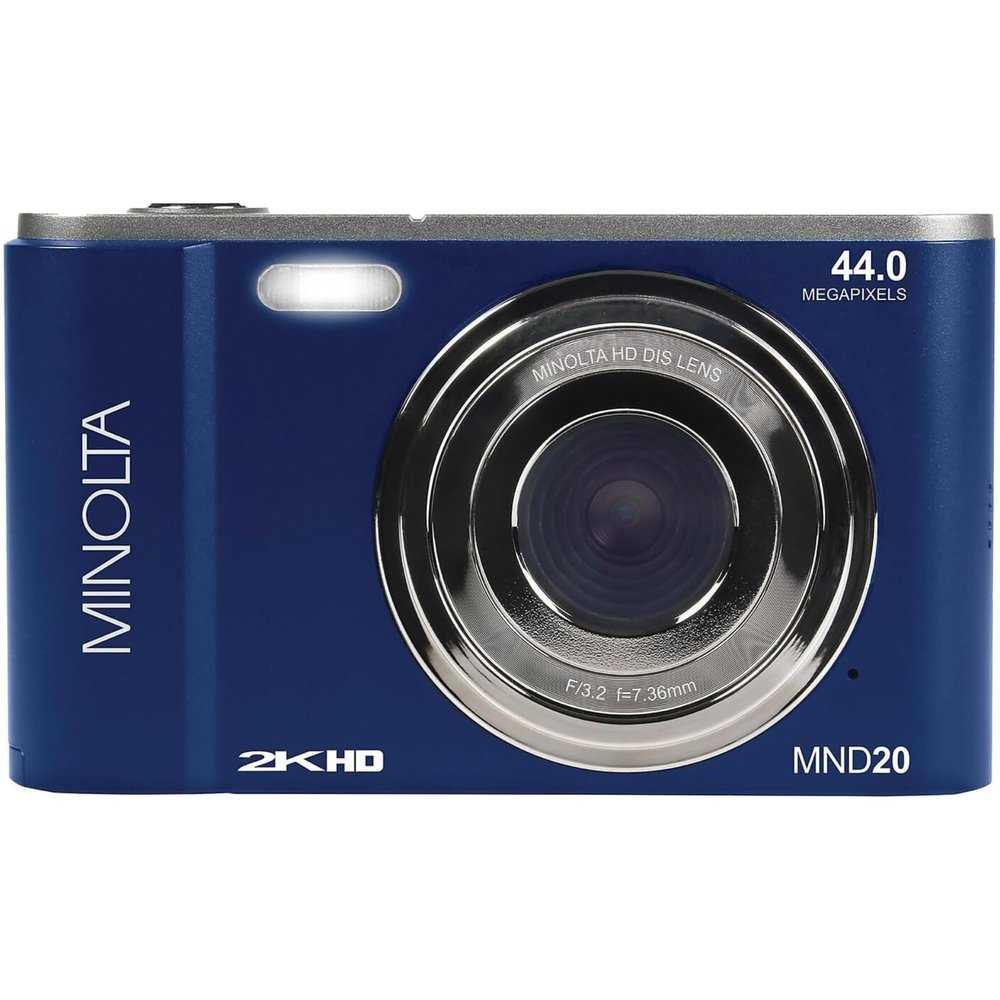 Minolta MND20 44MP Digital Camera  2.7K Ultra HD Video, 16X Digital Zoom, Anti-Shake Stabilization, Time Lapse, Face Detection, 2.9-inch LCD Display  Lightweight Compact Camera (Blue)