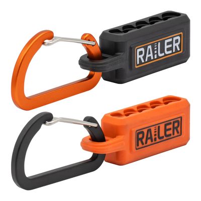 Railer Screwdriver Bit Holder Storage Organizer 5-Hole Black and Orange Bit Holder with Carabiner - 2 Pack