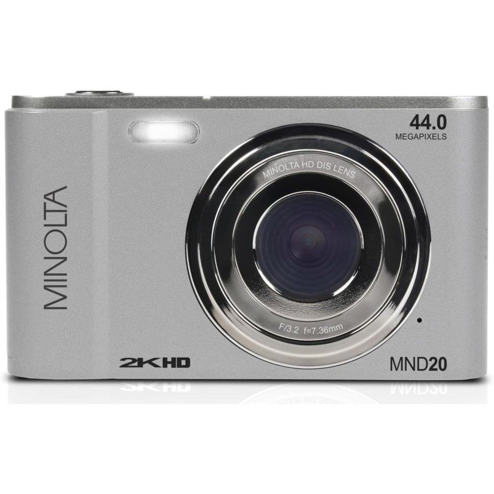 Minolta MND20 44MP Digital Camera  2.7K Ultra HD Video, 16X Digital Zoom, Anti-Shake Stabilization, Time Lapse, Face Detection, 2.9-inch LCD Display  Lightweight Compact Camera (Silver)