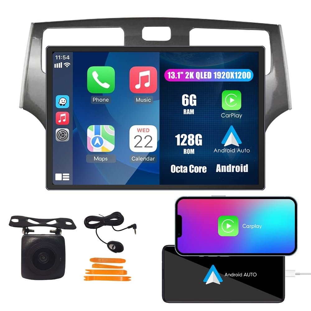 Kunfine CarPlay Android Auto Navigation Stereo GPS Radio Reverse Camera Display 13.1" QLED Touchscreen Headunit Tablet Media Player for Lexus ES 250 300 350 2002-2006, if Applicable Octa Core 6G+128G