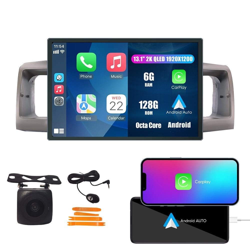 Car CarPlay Android Auto Navigation Stereo GPS Radio 13.1" QLED Touchscreen Headunit Tablet Media Player for Toyota Corolla 2003-2008, if Applicable Octa Core 8G+256G Gray