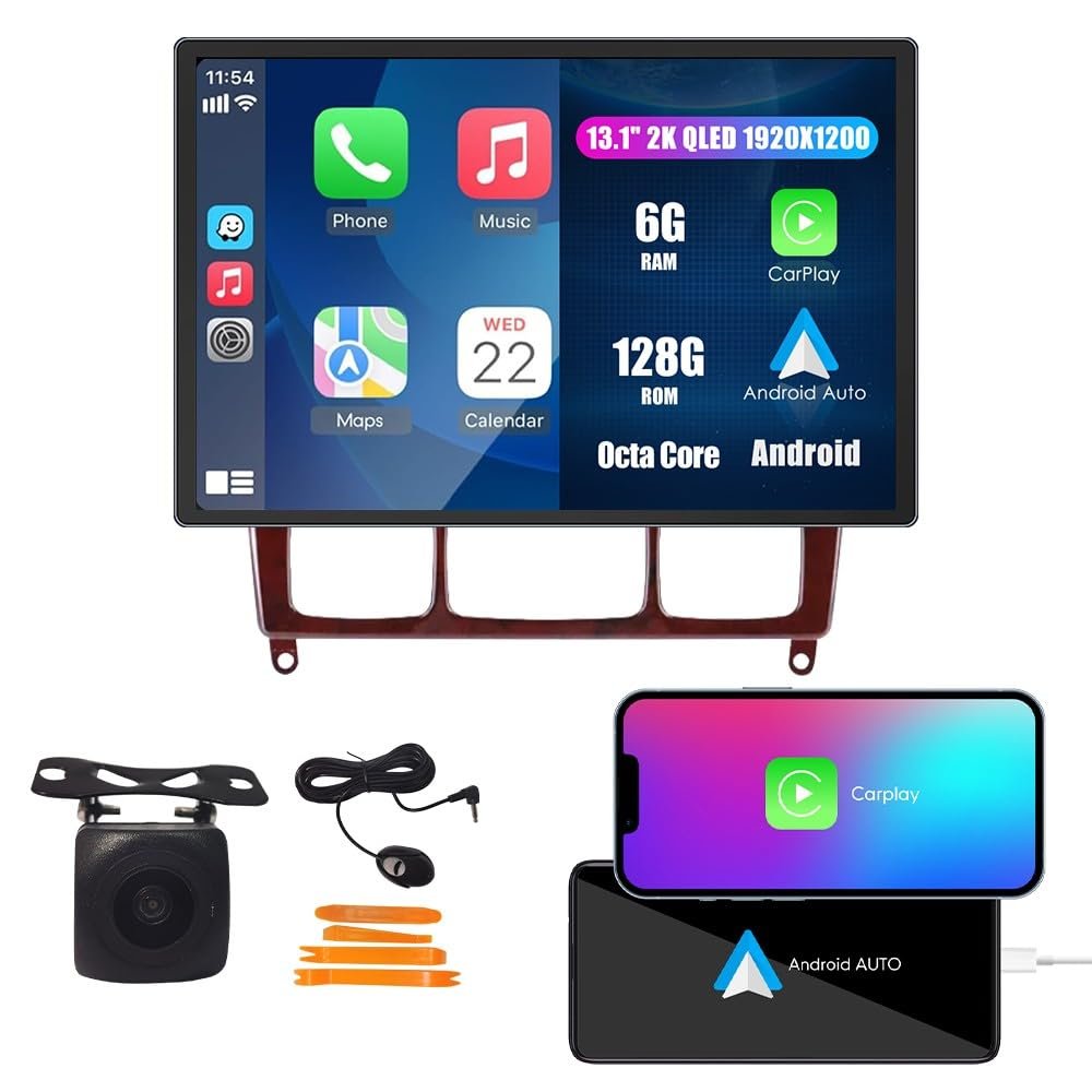 CarPlay Android Auto Navigation Stereo GPS Radio Display 13.1" QLED Touchscreen Headunit Tablet Player for Benz S Class W220 S280 S320 S350 S500 S600 AMG 1998-2005, if Applicable Octa Core 6G+128G