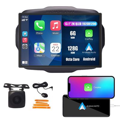 Kunfine Car CarPlay Android Auto Navigation Stereo GPS Radio Reverse Camera Display 13.1" QLED Touchscreen Headunit Tablet Pad Media Player For Jeep Renegade 2015-2023, if Applicable Octa Core 6G+128G