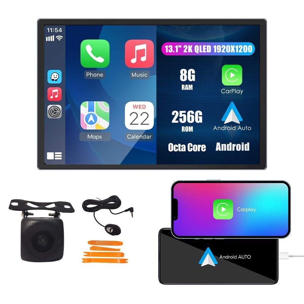 Kunfine Car CarPlay Android Auto Navigation Stereo GPS Radio Reverse Camera Display 13.1" QLED Touchscreen Headunit Tablet Pad Media Player for Mazda 3 2004-2009, if Applicable Octa Core 8G+256G