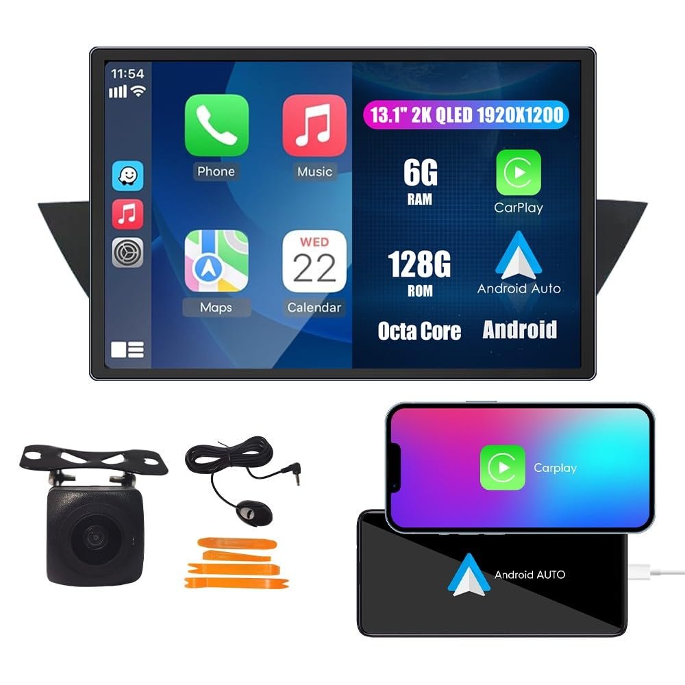 Kunfine Car CarPlay Android Auto Navigation Stereo GPS Radio Reverse Camera Display 13.1" QLED Touchscreen Headunit Tablet Pad Media Player for BMW X1 E84 2009-2016, if Applicable Octa Core 6G+128G