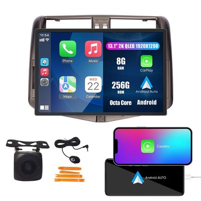 CarPlay Android Auto Navigation Stereo GPS Radio Reverse Camera Display 13.1" QLED Touchscreen Headunit Tablet Pad Media Player For Toyota Land Cruiser Prado 2009-2013, if Applicable Octa Core 8G+256G