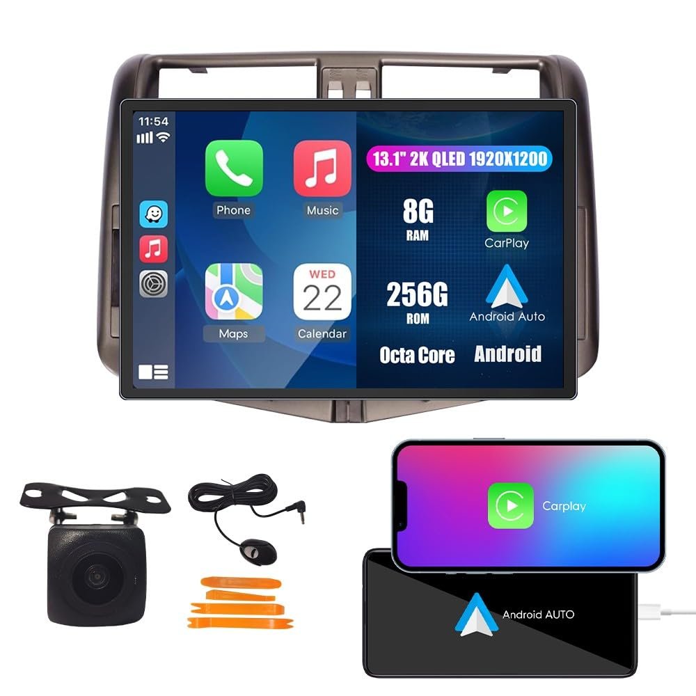 CarPlay Android Auto Navigation Stereo GPS Radio Reverse Camera Display 13.1" QLED Touchscreen Headunit Tablet Pad Media Player For Toyota Land Cruiser Prado 2009-2013, if Applicable Octa Core 8G+256G