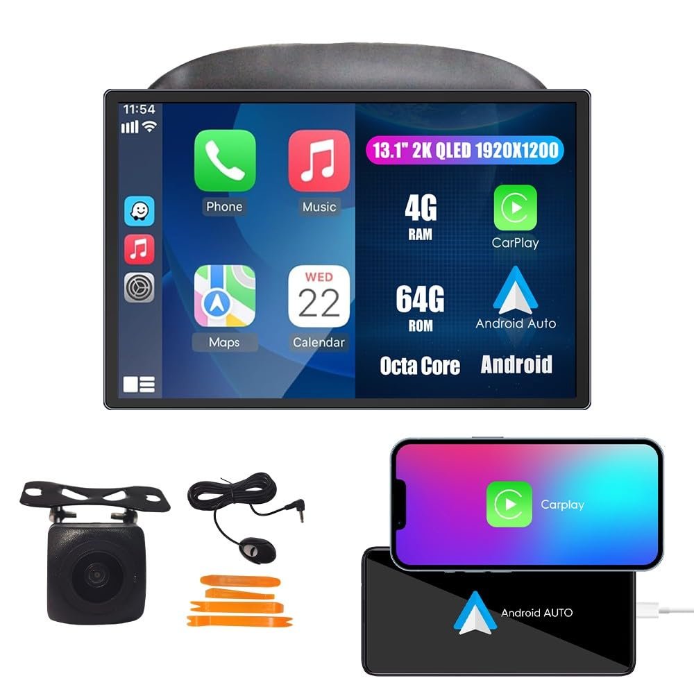 Kunfine Car CarPlay Android Auto Navigation Stereo GPS Radio Camera Display 13.1" QLED Touchscreen Headunit Tablet Pad Media Player for Mitsubishi Mirage 2012-2025, if Applicable Octa Core 4G+64G