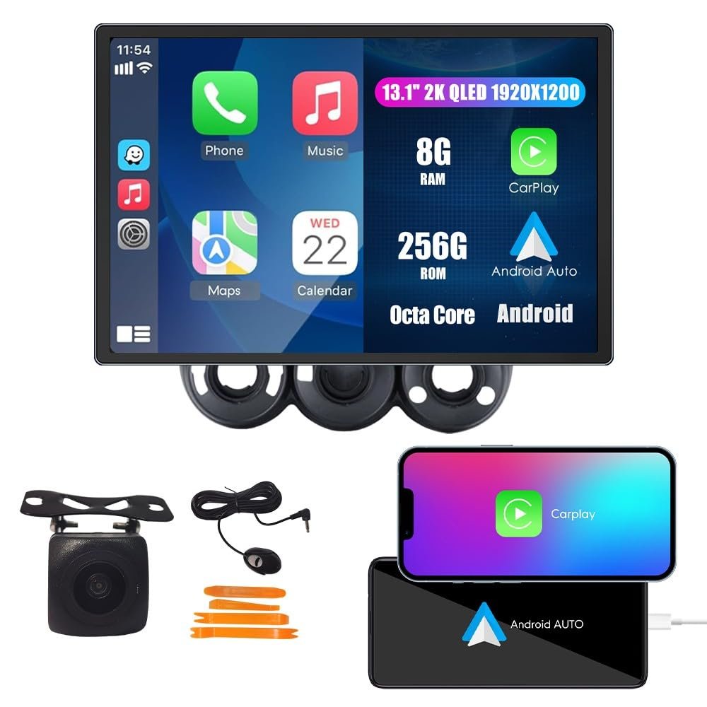 CarPlay Android Auto Navigation Stereo GPS Radio Camera Display 13.1" QLED Touchscreen Headunit Tablet Media Player for Honda Fit Jazz 2001-2008LHD, if Applicable Octa Core 8G+256G