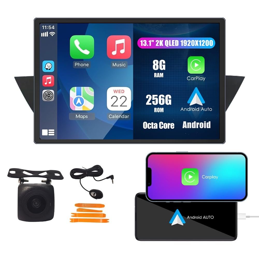 Kunfine Car CarPlay Android Auto Navigation Stereo GPS Radio Reverse Camera Display 13.1" QLED Touchscreen Headunit Tablet Pad Media Player for BMW X1 E84 2009-2016, if Applicable Octa Core 8G+256G