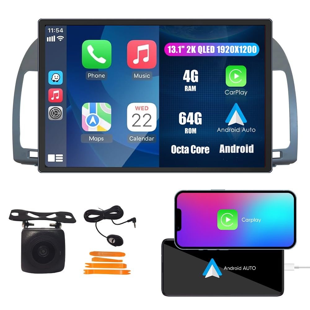 CarPlay Android Auto Navigation Stereo GPS Radio Reverse Camera Display 13.1" QLED Touchscreen Headunit Tablet Pad Media Player for Toyota Camry 2002-2006 Grey, if Applicable Octa Core 4G+64G