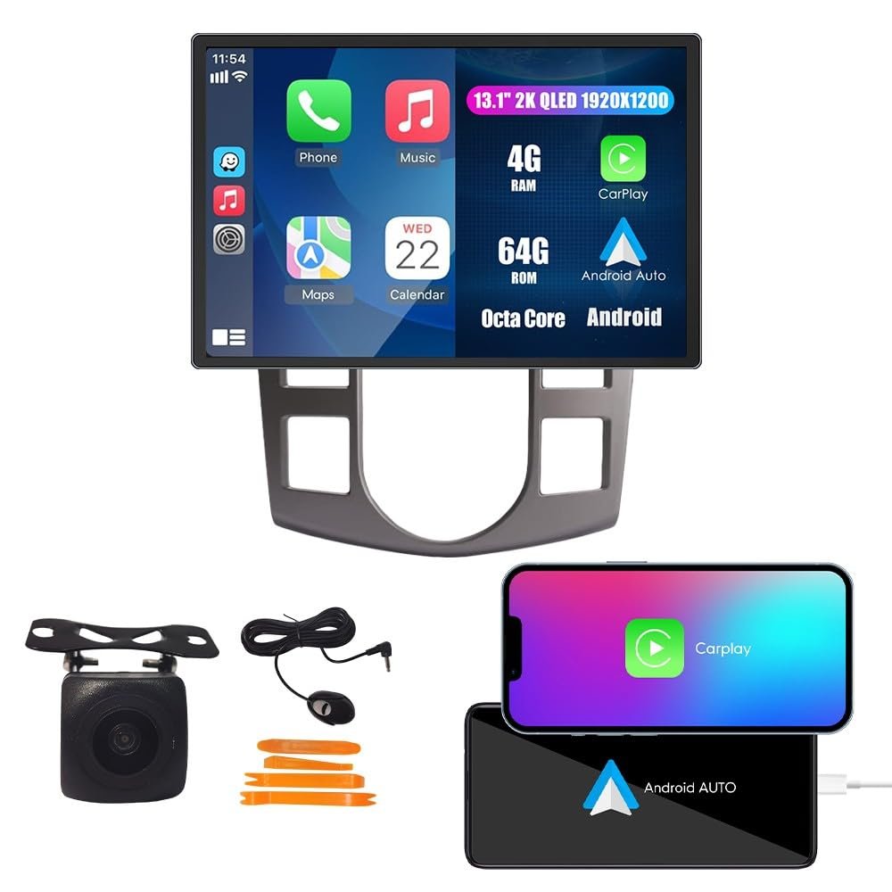 Car CarPlay Android Auto Navigation Stereo GPS Radio Display 13.1" QLED Touchscreen Headunit Tablet Media Player for Kia Forte 2008-2013 AUTO AC, if Applicable Octa Core 4G+64G