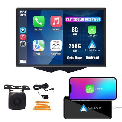 Kunfine Car CarPlay Android Auto Navigation Stereo GPS Radio Camera Display 13.1" QLED Touchscreen Headunit Tablet Pad Media Player for Hyundai Veloster 2011-2016, if Applicable Octa Core 8G+256G
