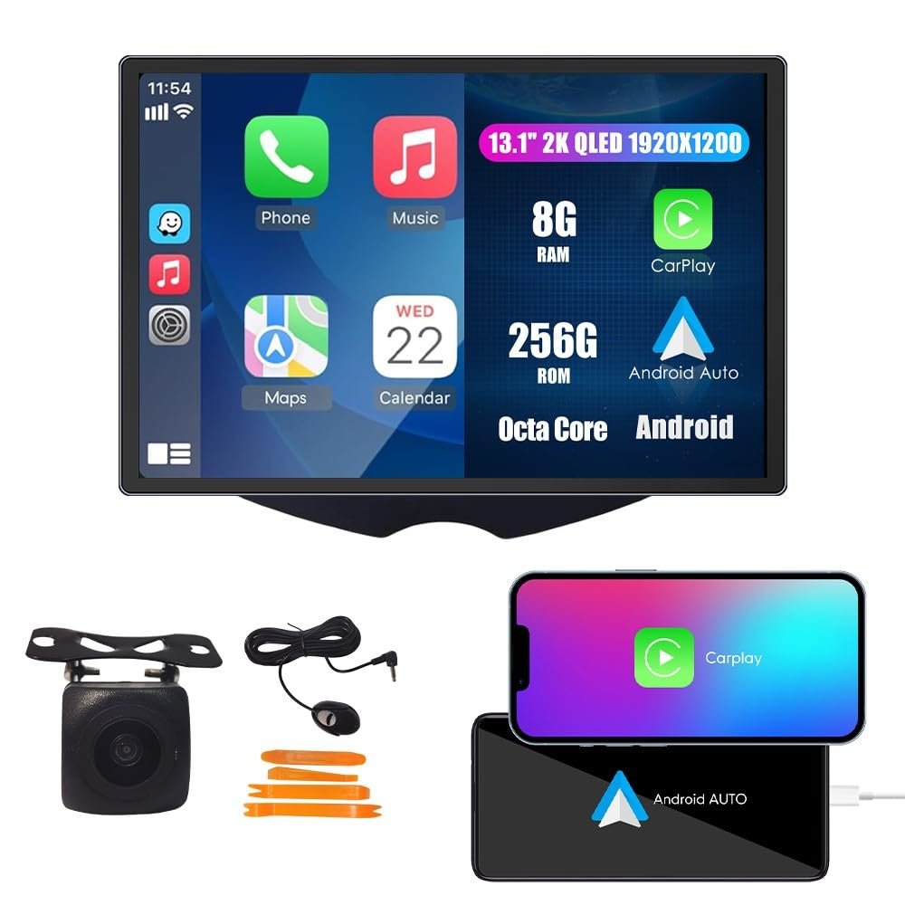 Kunfine Car CarPlay Android Auto Navigation Stereo GPS Radio Camera Display 13.1" QLED Touchscreen Headunit Tablet Pad Media Player for Hyundai Veloster 2011-2016, if Applicable Octa Core 8G+256G