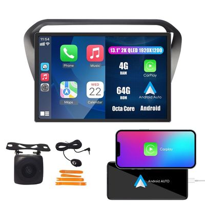 Kunfine Car CarPlay Android Auto Navigation Stereo GPS Radio Camera Display 13.1" QLED Touchscreen Headunit Tablet Media Player for Peugeot 301 2013-2025, if Applicable Octa Core 4G+64G Matte Black