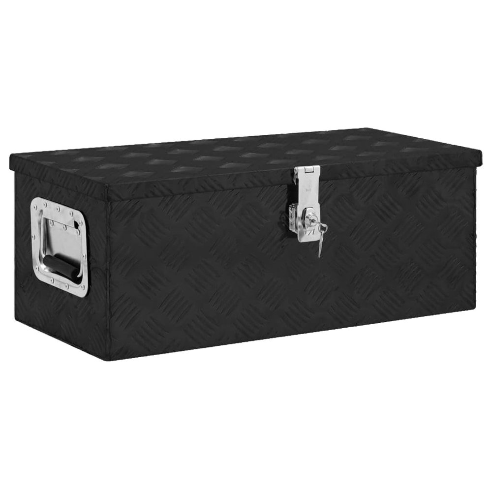 vidaXL Compact Aluminum Storage Box with Lock and Keys, and Portable Toolbox with Spacious Interior, Ideal for Vehicle Storage or Camping, Black