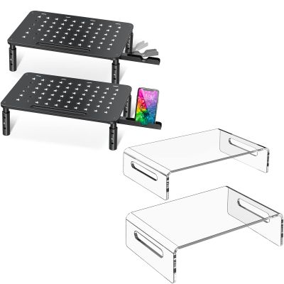 Zimilar 2 Pack Monitor Stand Riser, 3 Height Adjustable, Black Steel Monitor Stand for Computer