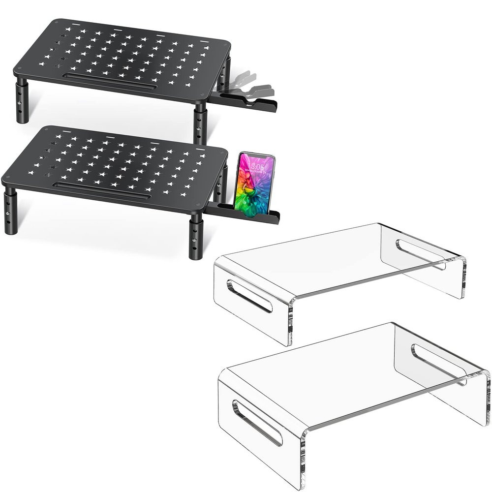 Zimilar 2 Pack Monitor Stand Riser, 3 Height Adjustable, Black Steel Monitor Stand for Computer