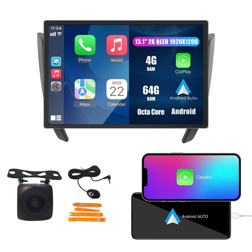 Car CarPlay Android Auto Navigation Stereo GPS Radio Camera Display 13.1" QLED Touchscreen Headunit Tablet Pad Media Player for Nissan Np300 Navara 2015-2025, if Applicable Octa Core 4G+64G