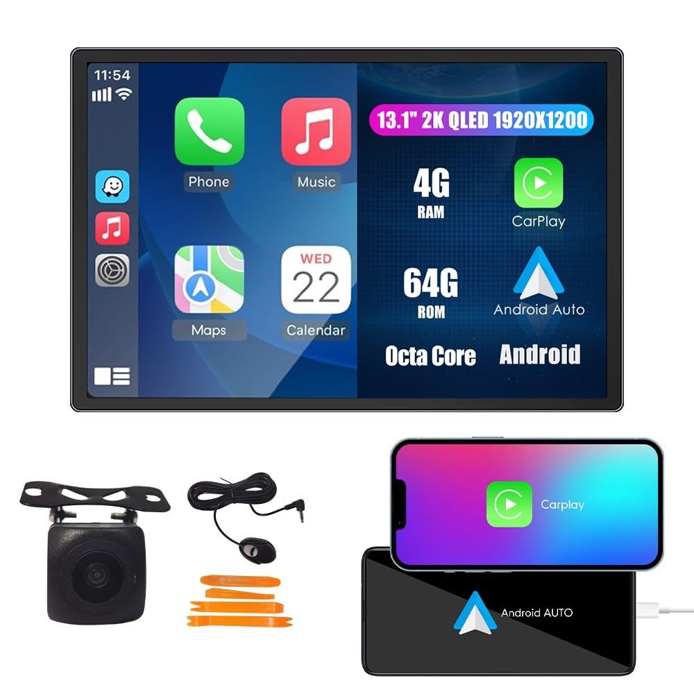 Kunfine CarPlay Android Auto Navigation Stereo GPS Radio Display 13.1" QLED Touchscreen Headunit Tablet Pad Media Player for Toyota Corolla Axio Fielder 2012-2025, if Applicable Octa Core 4G+64G