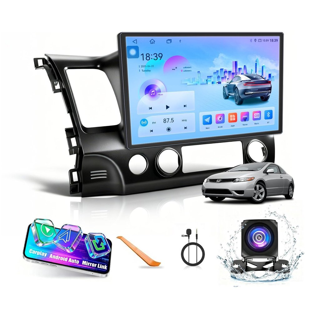 Kunfine Car CarPlay Android Auto Navigation Stereo GPS Radio Reverse Camera Display 13.1" QLED Touchscreen Headunit Tablet Pad Media Player for Honda Civic 2006-2011, if Applicable Octa Core 8G+256G