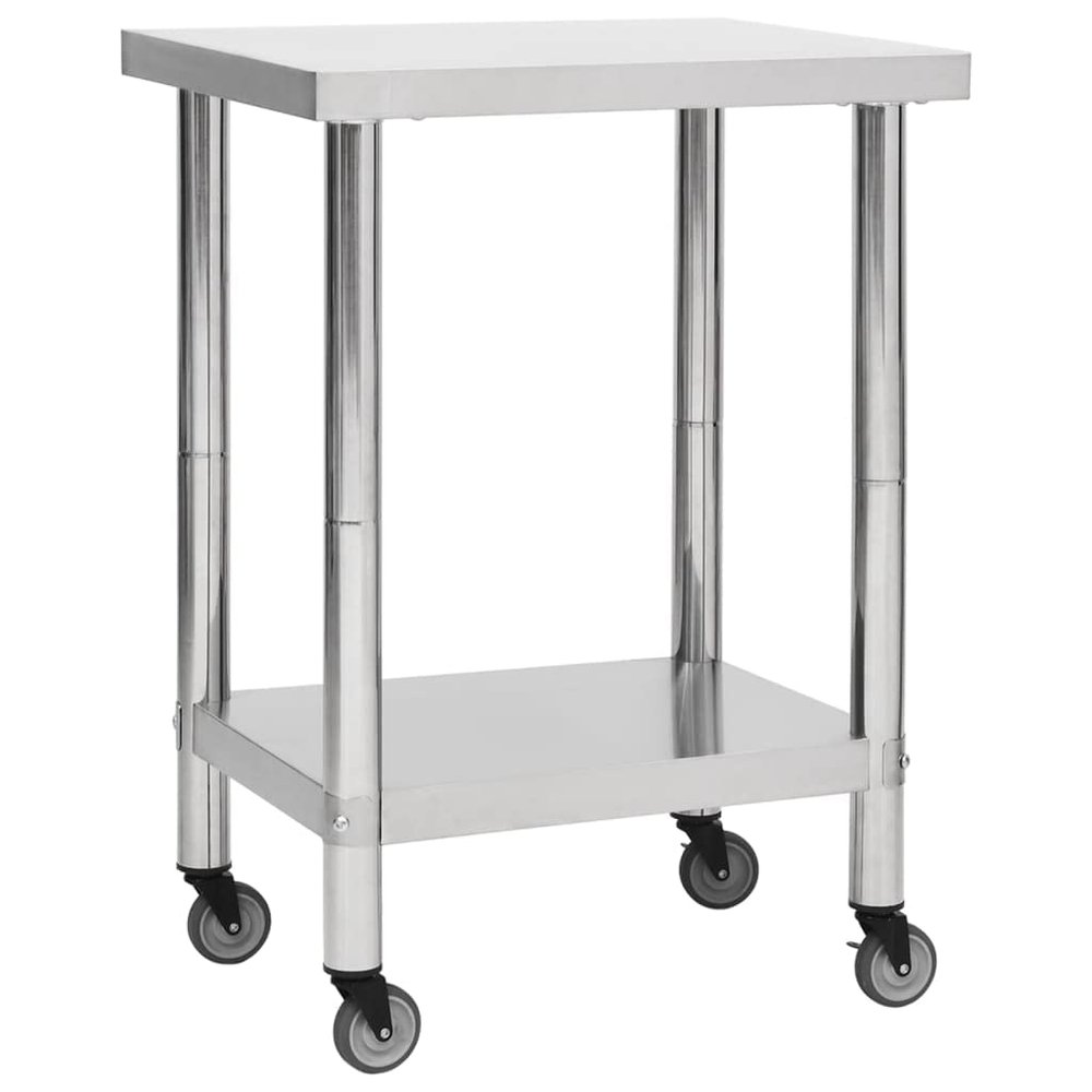 vidaXL Stainless Steel Kitchen Work Table with Wheels - 23.6"x11.8"x33.5" - Durable, and Mobile - Ideal for Kitchen, Restaurant, School, Commercial Workspace - Easy to Clean