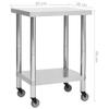 vidaXL Stainless Steel Kitchen Work Table with Wheels - 23.6"x11.8"x33.5" - Durable, and Mobile - Ideal for Kitchen, Restaurant, School, Commercial Workspace - Easy to Clean view 2