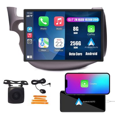 Octa Core 8G+256G CarPlay Android Auto Navigation Stereo GPS Radio Reverse Camera Display 13.1" QLED Touchscreen Headunit Tablet Pad Media Player for Honda Fit Jazz 2009-2014 LHD, if Applicable