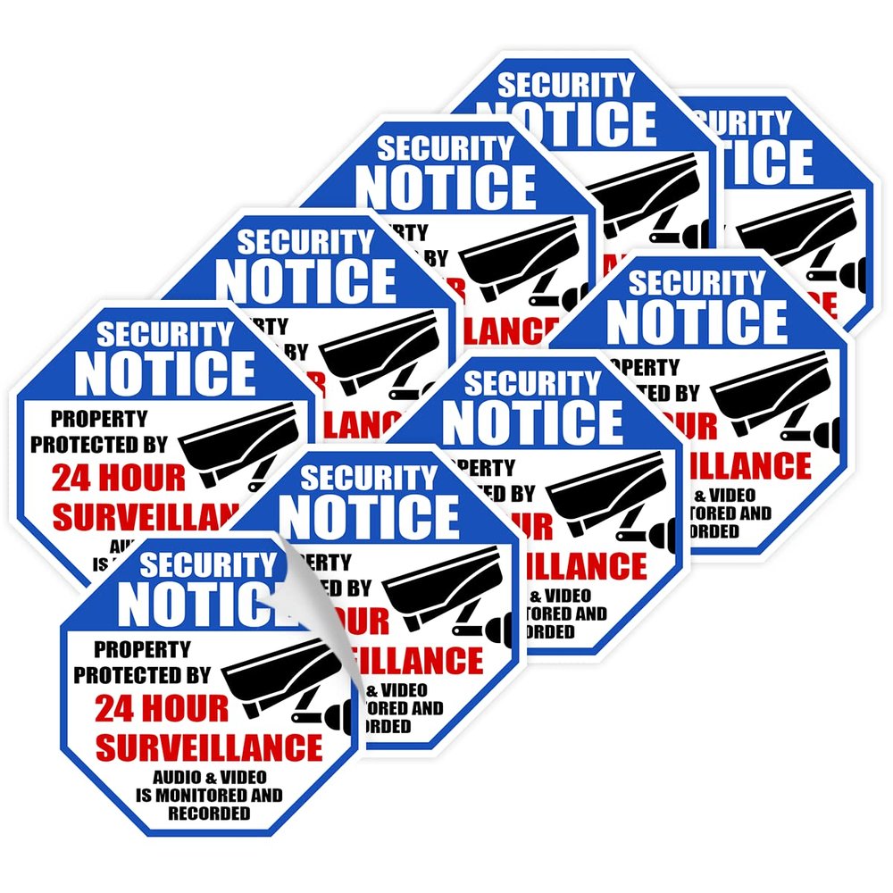 GOLEEX Pack 9 Pcs Security Notice Stickers Protected by Video Surveillance Bumper Sticker Outdoor Window Automotive Exterior Decals Audio Recorded Monitored Labels Home Decoration