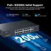 16 Port PoE Switch with 2 Gigabit Uplink, 10/100Mbps PoE+ Ports, 100/1000Mbps Uplink, IEEE802.3af/at, Max 200W, VLAN & PoE Extend 250m, YuLinca Metal RackMount Fanless Unmanaged Ethernet Switch view 4