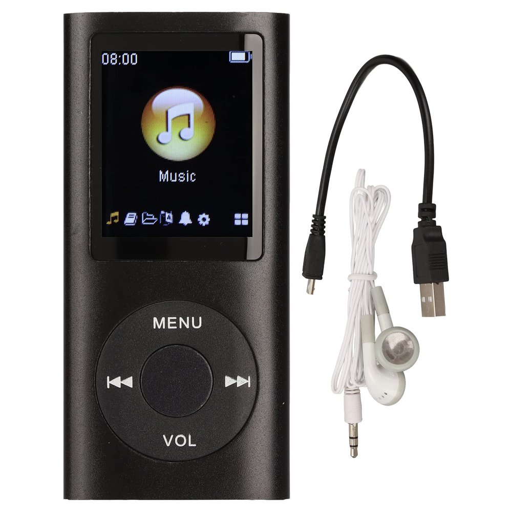 Support TF Cards MP3 Player, Stylish Multifunctional Lossless Sound Slim 1.8 Inch LCD Screen Portable MP3 Music Player (Black)