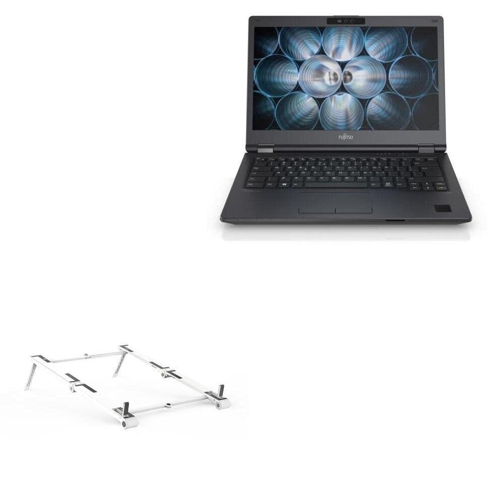 BoxWave Stand and Mount Compatible with Fujitsu LifeBook E4411 - Pocket Aluminum Stand 3-in-1, Portable Multi Angle Viewing Riser - Metallic Silver