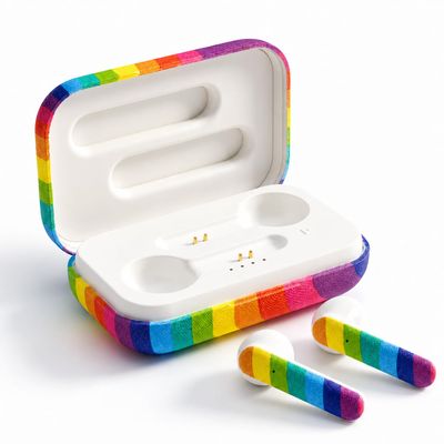 Bluetooth Wireless Earbuds, Noise Cancelling Headphones, Mic, Rainbow Pride