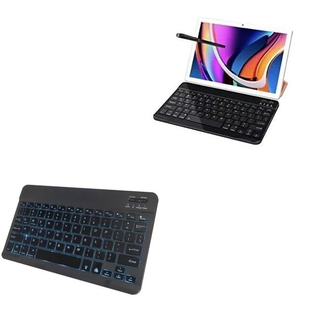 BoxWave Keyboard Compatible with JUSYEA Android 11 Tablet J10-1 (10 in) - SlimKeys Bluetooth Keyboard - with Backlight, Portable Slim LED 7 Colors - Jet Black