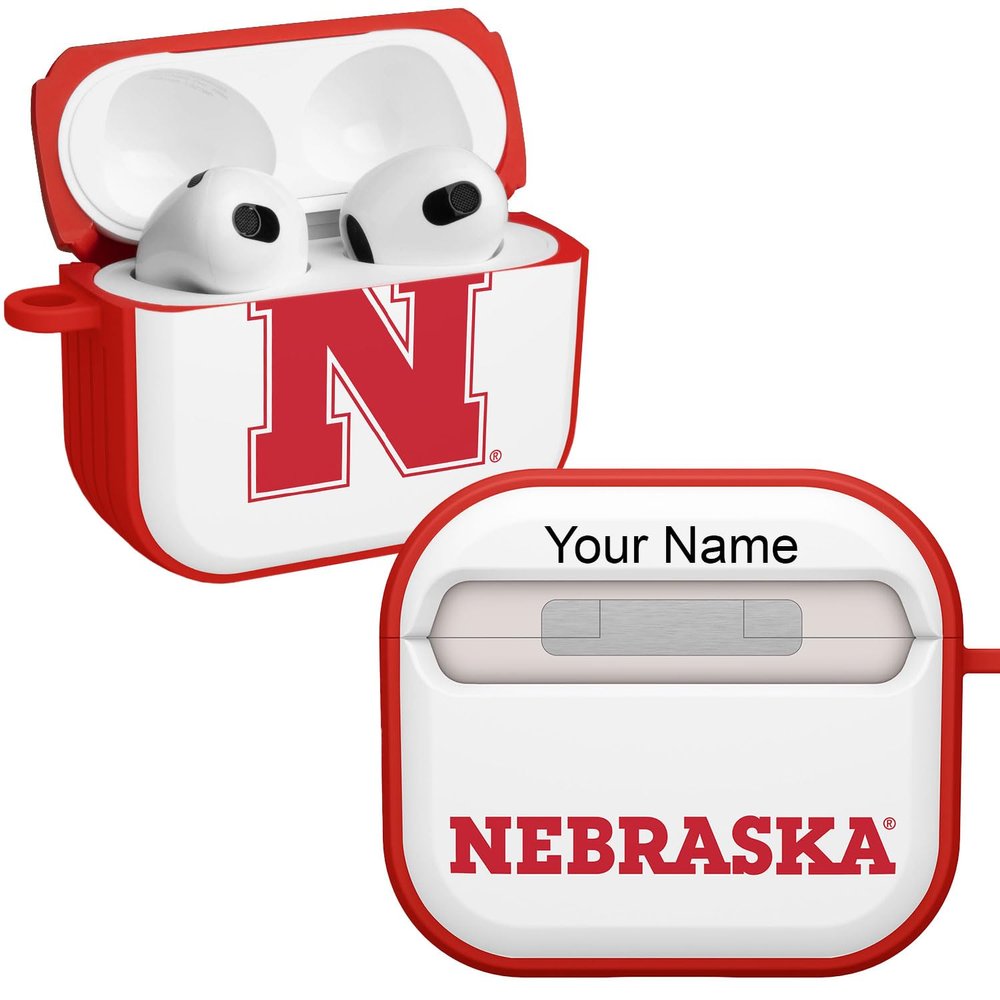 Affinity Bands Nebraska Huskers HDX Custom Name Case Cover Compatible with Apple AirPods Gen 3 (Classic White)