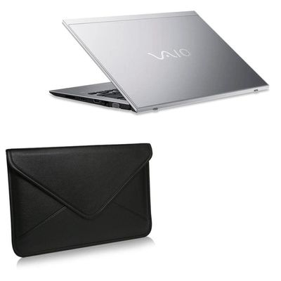 BoxWave Case Compatible with VAIO SX-14 (VJS145X) (Case Elite Leather Messenger Pouch, Synthetic Leather Cover Case Envelope Design for VAIO SX-14 (VJS145X) - Jet Black